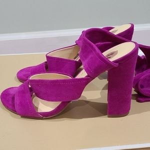 Women strappy fuchsia seude heel sandals shoes